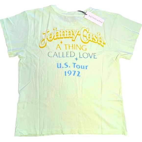 New! Daydreamer Womens Johnny Cash A Thing Called Love Tour Tee Yellow Small NWT - Picture 5 of 13